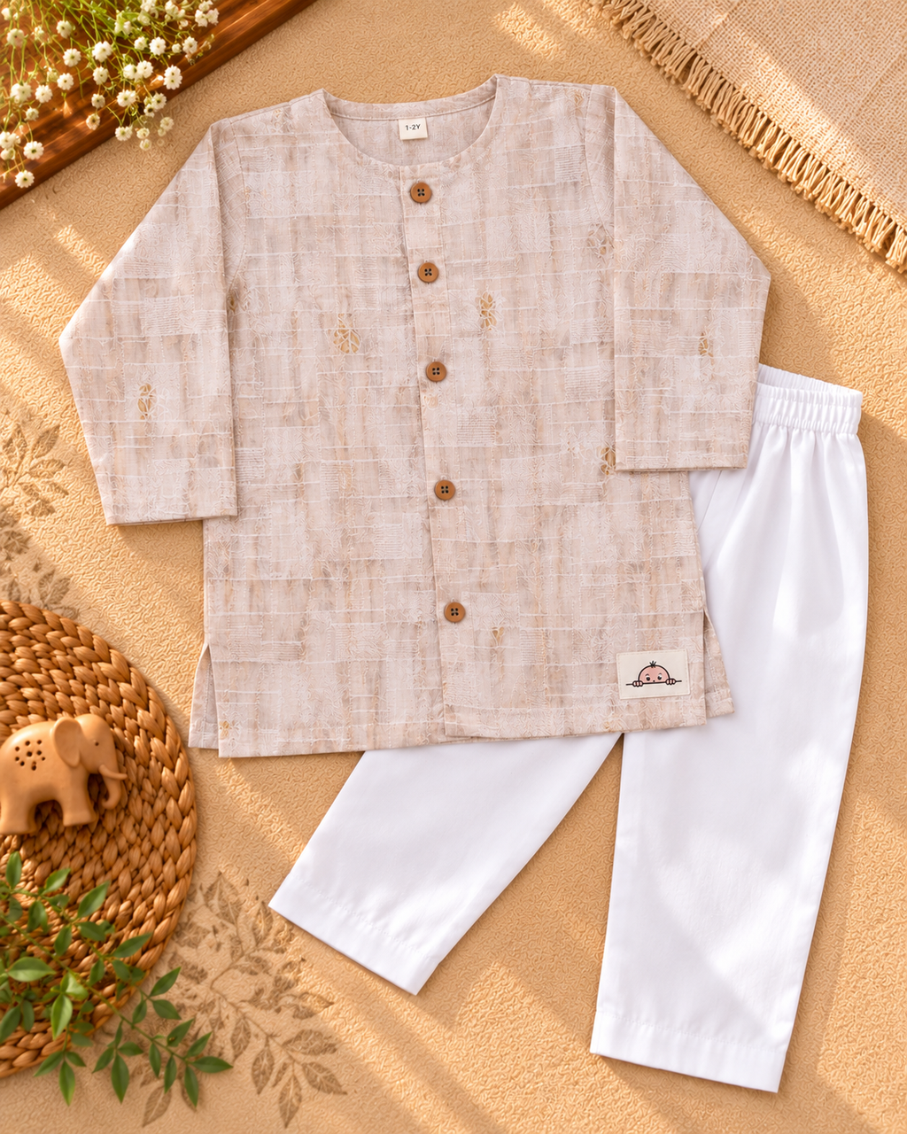 Little Nawab – Light Pink Printed Kurta Pajama Set