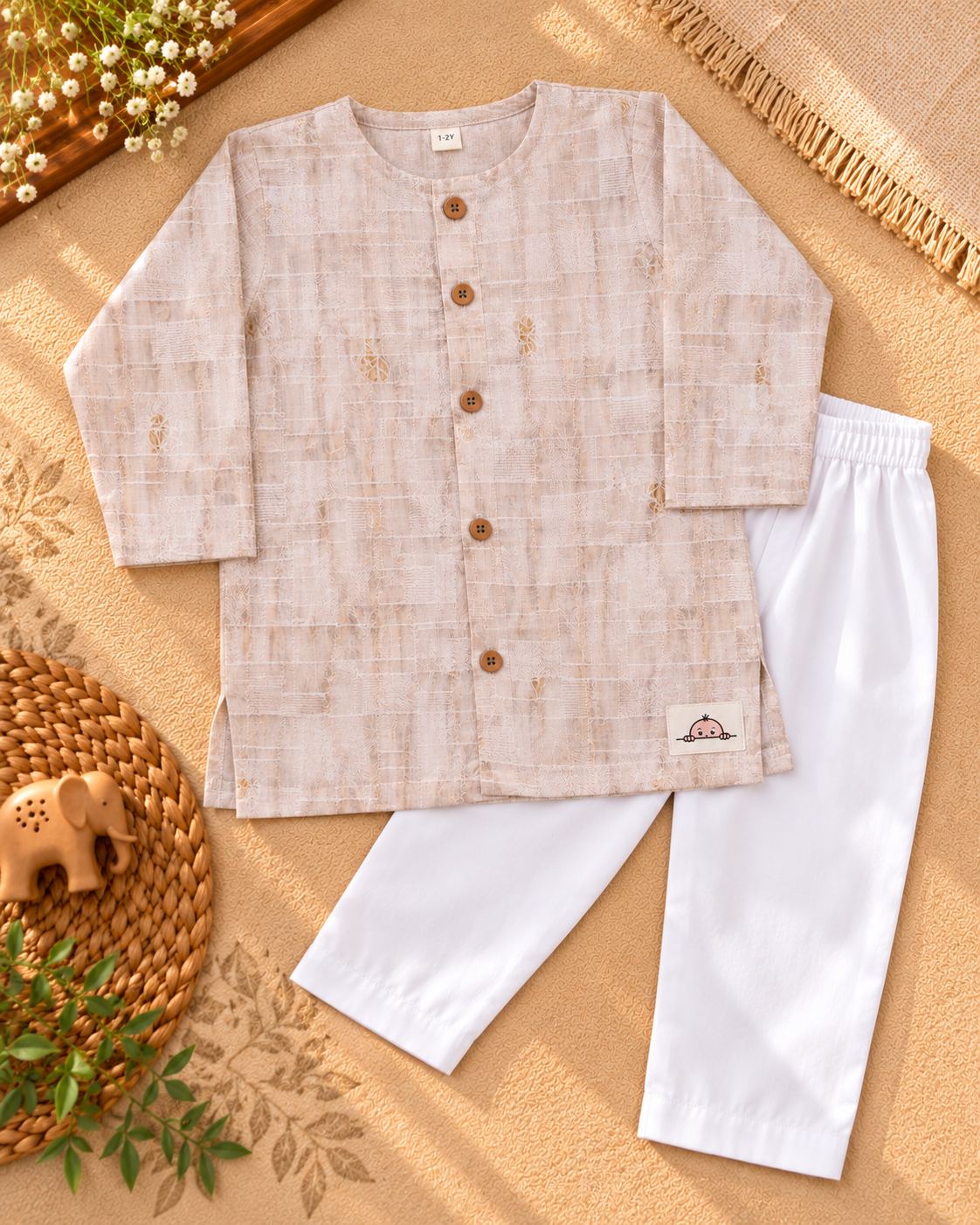 Little Nawab – Light Pink Printed Kurta Pajama Set