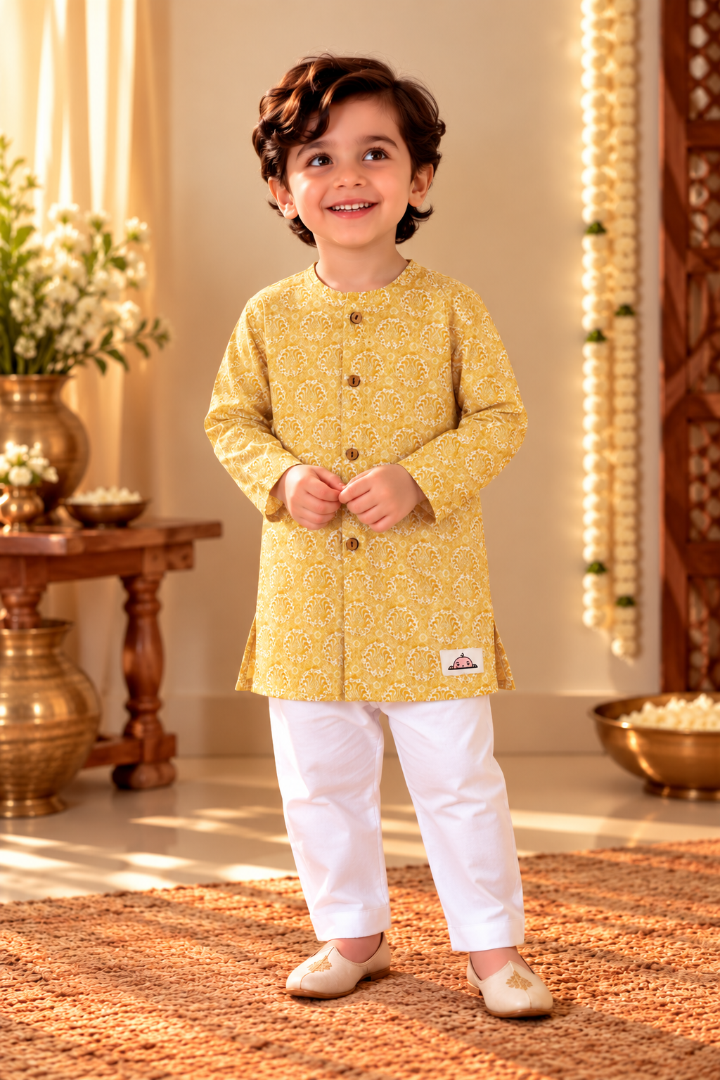 Kalyuga Little Maharaja – Mustard Heritage Kurta Set