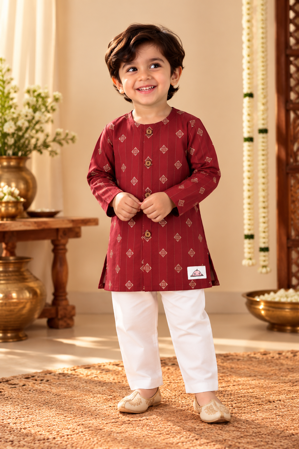 The Royal Heir – Maroon Printed Kurta & White Pajama Set