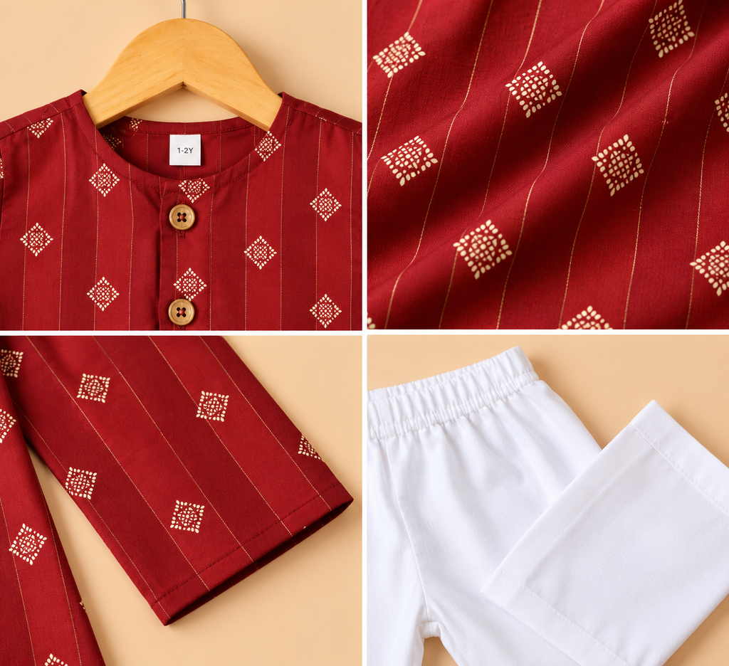 The Royal Heir – Maroon Printed Kurta & White Pajama Set