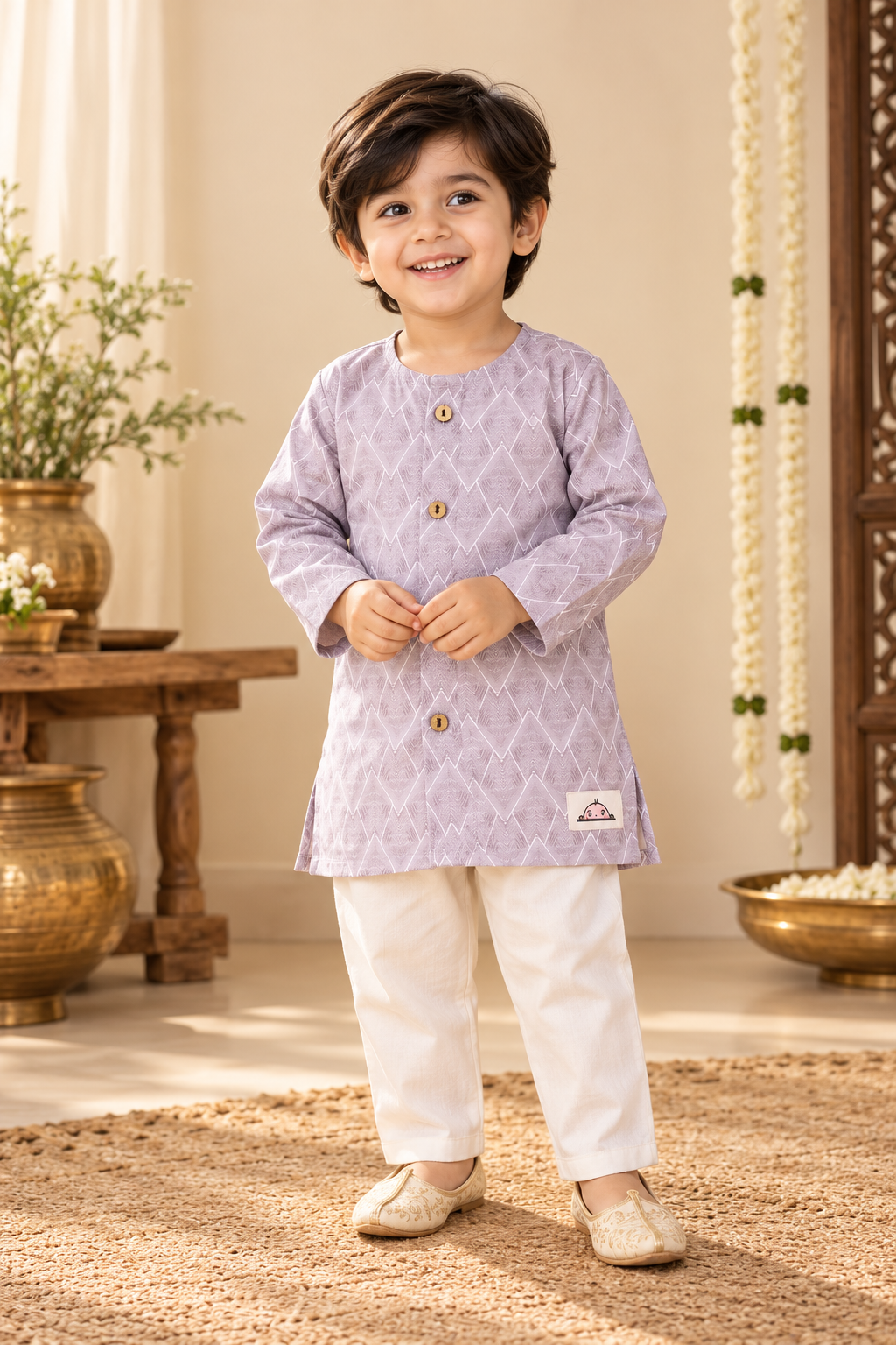 The Little Nawab – Lavender Printed Kurta & Pajama Set