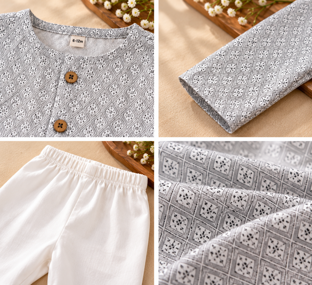 The Little Prince – Grey Printed Kurta & White Pajama Set