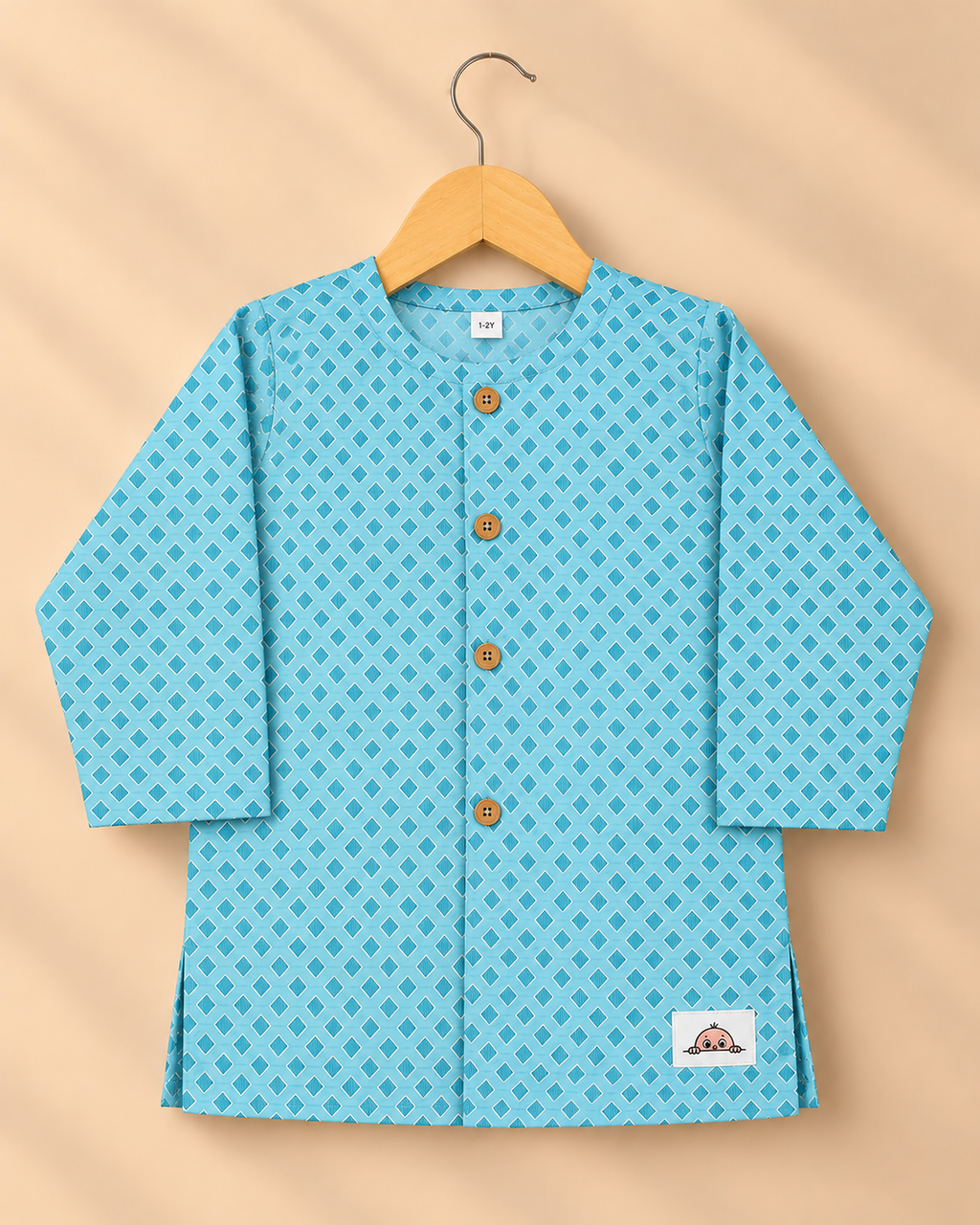 The Little Yuvraj – Turquoise Printed Kurta & White Pajama Set