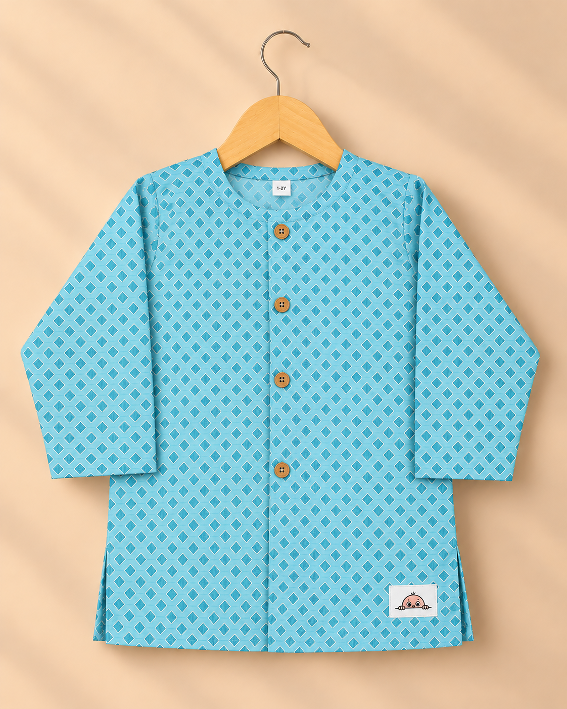 The Little Yuvraj – Turquoise Printed Kurta & White Pajama Set